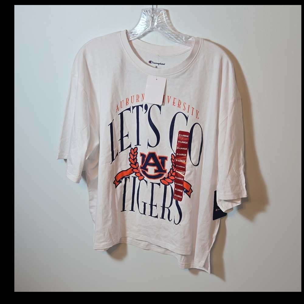 NWT Champion Auburn University Graphic Print Women's White Crew Neck T-Shirt XL
